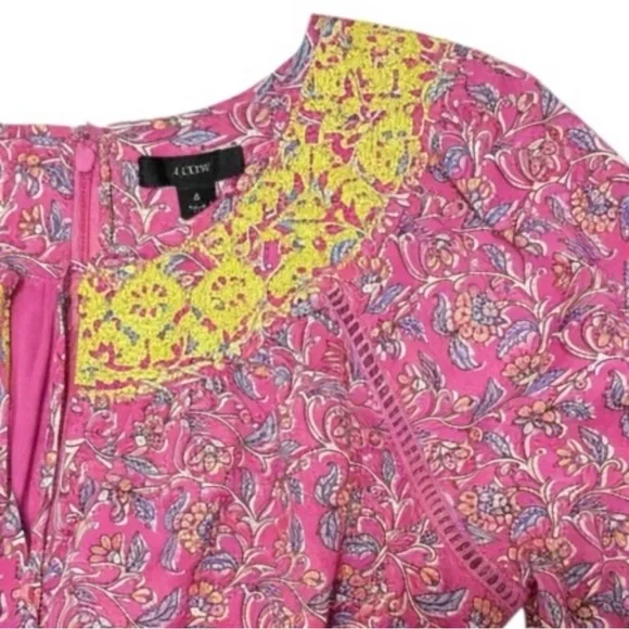 J.Crew Embroidered Romper Women’s Sz 8 Pink Vines Block Print Raglan Puff Sleeve - Picture 7 of 16